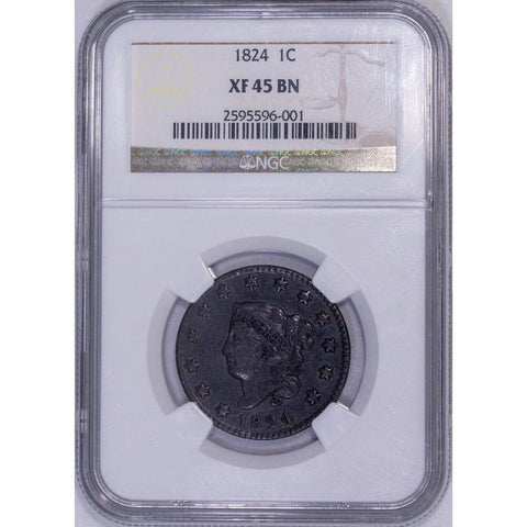 1824 Coronet Half Cent - NGC XF 45 BN - Extremely Fine