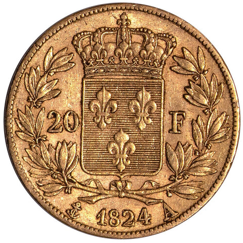 1824-A French Louis XVIII 20 Franc Gold Coins KM. 712.1 - Choice Extremely Fine