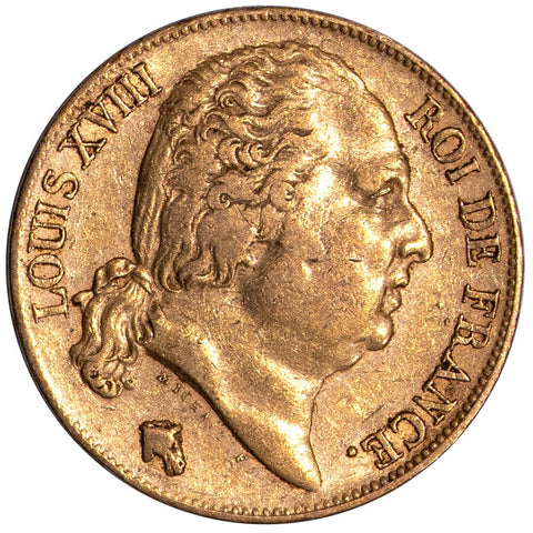 1824-A French Louis XVIII 20 Franc Gold Coins KM. 712.1 - Choice Extremely Fine