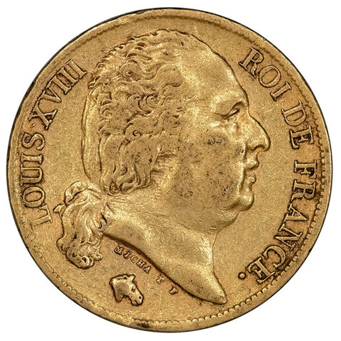 1824-A French Louis XVIII 20 Franc Gold Coins KM. 712.1 - Extremely Fine