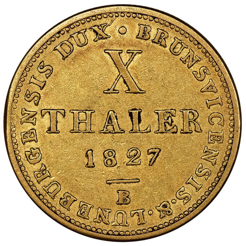 1827-B German States, Hannover Gold 10 Thaler KM. 133 - Extremely Fine