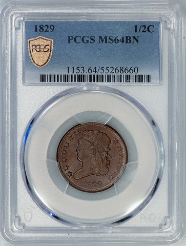 1829 Classic Head Half Cent - PCGS MS 64 BN - Very Choice, Silky Luster