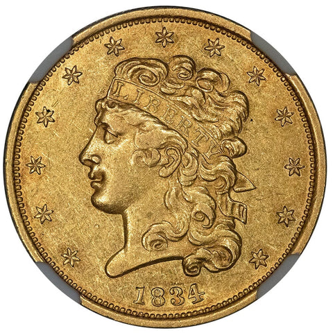 1834 Plain 4 Classic Head $5 - NGC AU 58 - Choice About Uncirculated