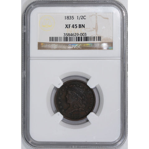 1835 Classic Head Half Cent - NGC XF 45 BN - Choice Extremely Fine
