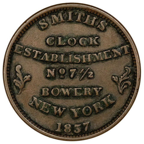 1837 Smith's Clock Establishment Time is Money Hard Times Token HT-315 - Very Fine+