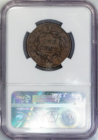 1838 Large Cent - NGC AU 55 BN - About Uncirculated+