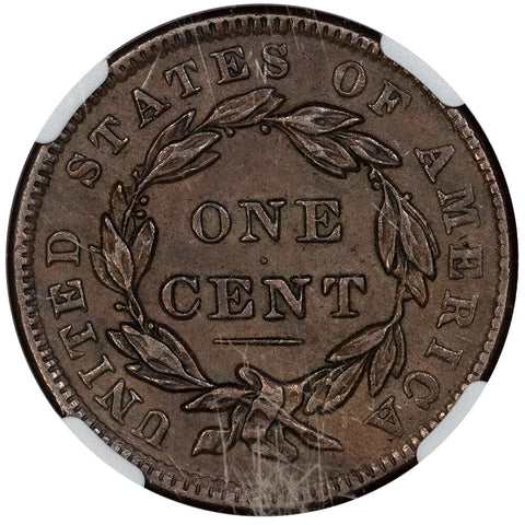 1838 Large Cent - NGC AU 55 BN - About Uncirculated+