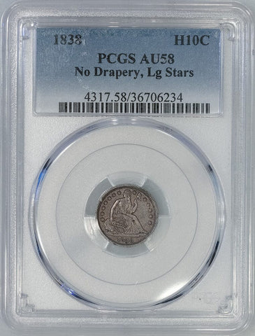1838 ND, Large Stars Seated Liberty Half Dime - PCGS AU 58