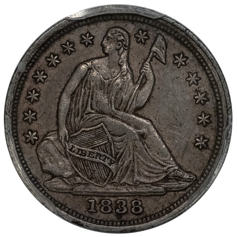1838 ND, Large Stars Seated Liberty Half Dime - PCGS AU 58