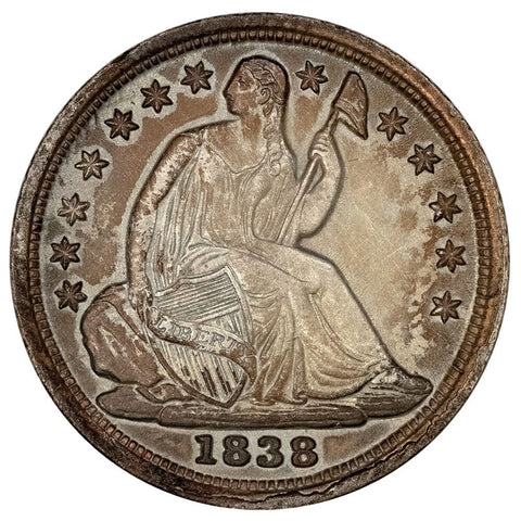 1838 Large Stars Seated Liberty Half Dime - About Uncirculated+
