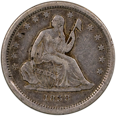 1838 No Drapery Seated Liberty Quarter - Very Fine Details