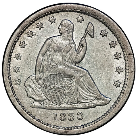 1838 No Draper Seated Liberty Quarter - Extremely Fine+