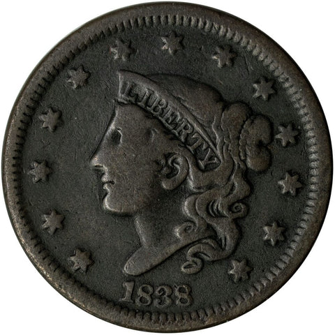 1838 Coronet Head Large Cent - Fine