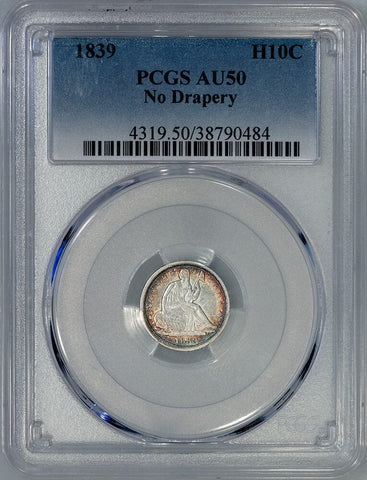 1839 No Drapery Seated Liberty Half Dime - PCGS AU 50