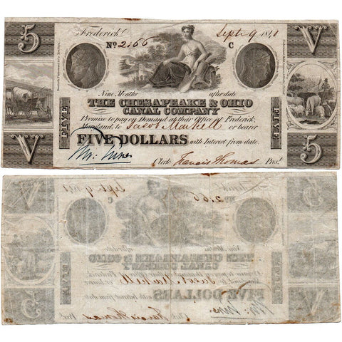 1840 $5 Chesapeake & Ohio Canal Co Frederick, MD Branch Cr. 180 - Very Fine