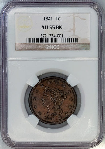 1841 Large Cent - NGC AU 55 BN - About Uncirculated+
