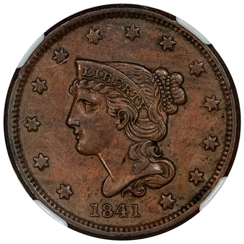 1841 Large Cent - NGC AU 55 BN - About Uncirculated+