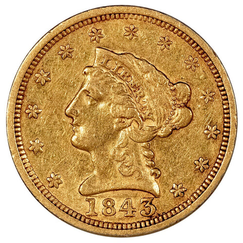 1843 $2.5 Liberty Gold Coin - Very Fine