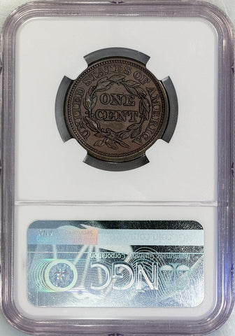 1845 Braided Hair Large Cent - NGC AU 58 BN - Choice About Uncirculated