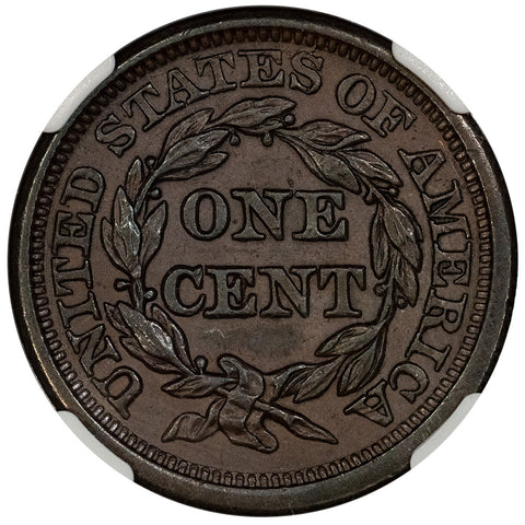 1845 Braided Hair Large Cent - NGC AU 58 BN - Choice About Uncirculated