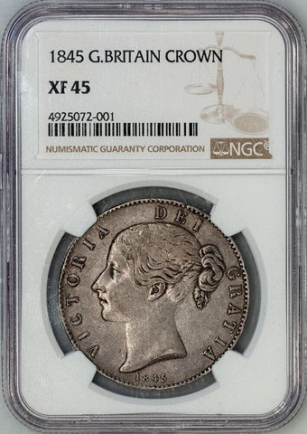 1845 Great Britain Silver Crown KM.741 - NGC XF 45 - Choice Extremely Fine