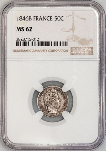 1846-B France Philippe I Silver 50 Centimes KM.768.2 - NGC MS 62