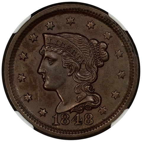 1848 Braided Hair Large Cent - NGC MS 62 BN CAC
