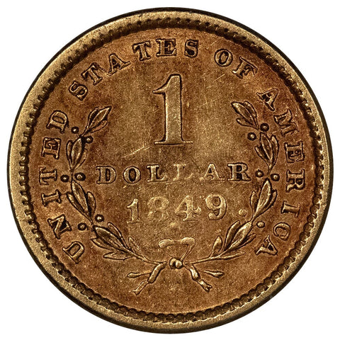 1849 Open Wreath Type-1 Gold Dollar - About Uncirculated