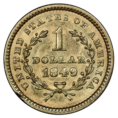 1849 Closed Wreath Gold Dollar - About Uncirculated
