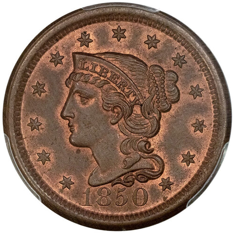 1850 Large Cent - PCGS MS 65 BN - Gem Uncirculated, Nice Protected Red Luster