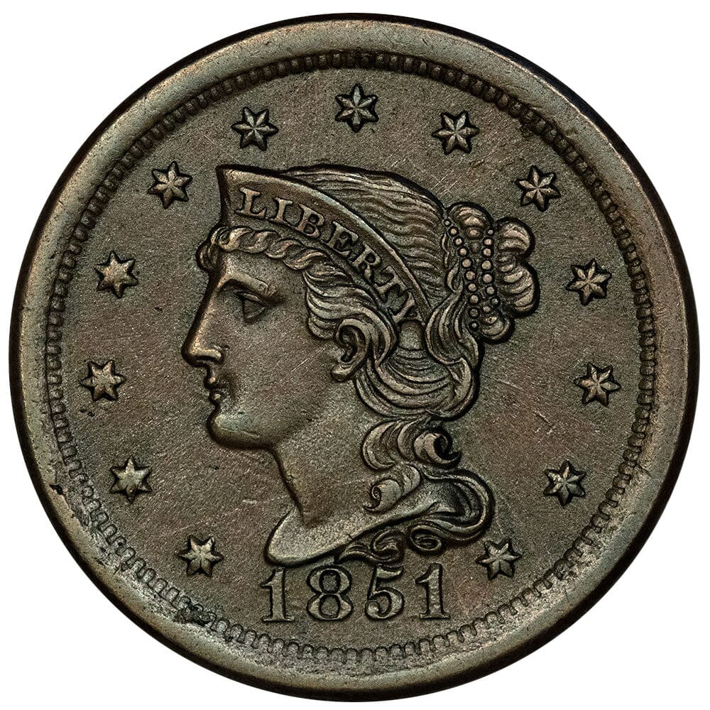 1851 Braided Hair Half Cent - Choice About Uncirculated