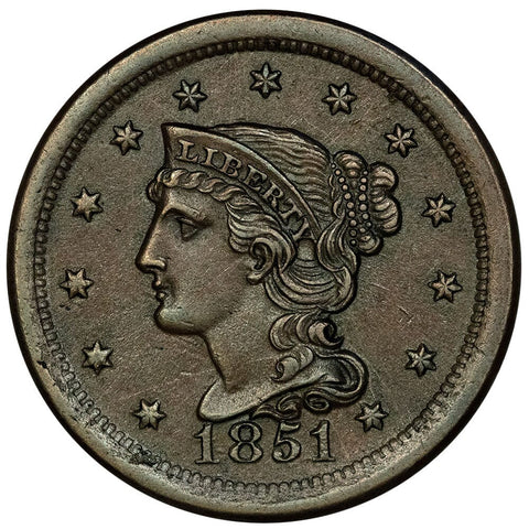 1851 Braided Hair Half Cent - Choice About Uncirculated
