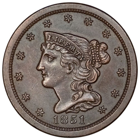 1851 Braided Hair Half Cent - About Uncirculated Detail