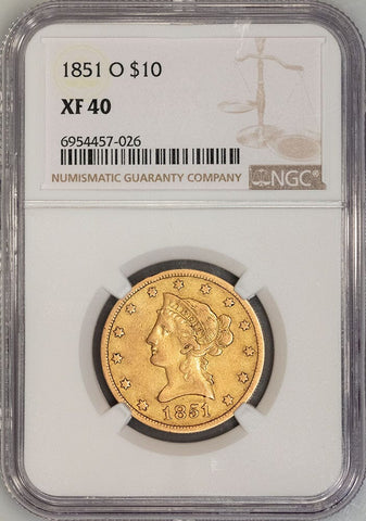 1851-O $10 Liberty Gold Eagle, No Motto - NGC XF 40 - Extremely Fine