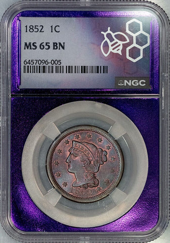 Pretty 1852 Braided Hair Large Cent - NGC MS 65 BN - Gem Uncirculated