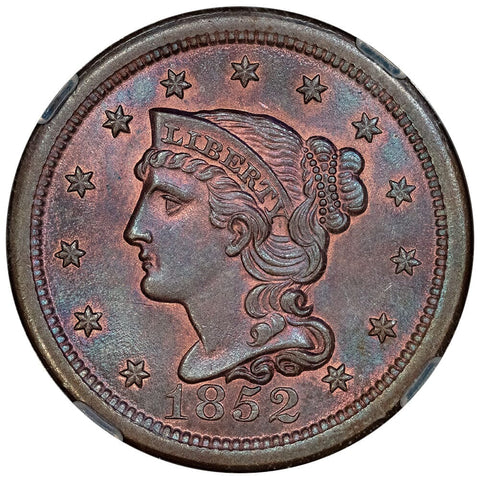 Pretty 1852 Braided Hair Large Cent - NGC MS 65 BN - Gem Uncirculated