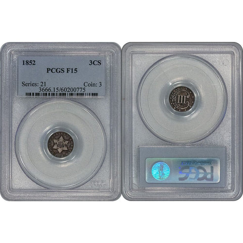 1852 Type-1 Three Cent Silver (Trime) - PCGS Fine 15