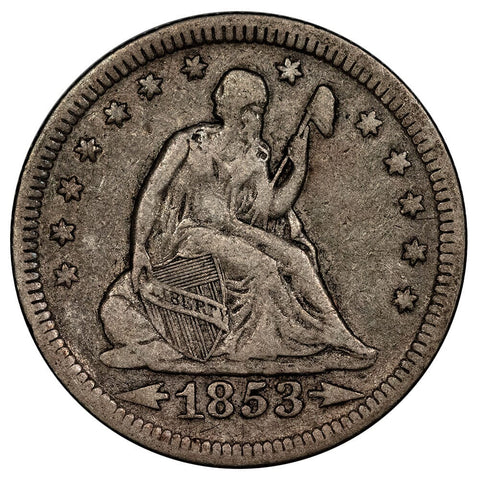 1853 Arrows & Rays Seated Liberty Quarter - Very Fine