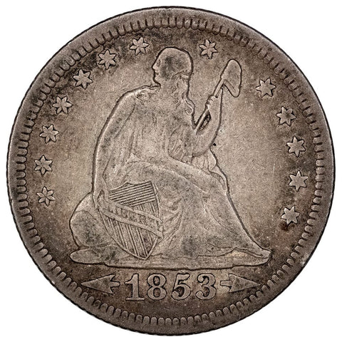 1853-O Arrows & Rays Seated Liberty Quarter - Very Fine