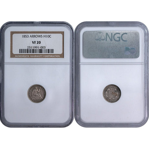 1853 Arrows Seated Half Dime - NGC VF 20 - Very Fine
