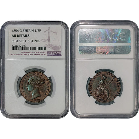 1854 Great Britain Victoria Half Penny KM.726 - NGC AU Details