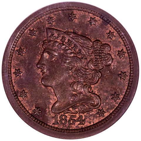 1854 Braided Hair Half Cent - PCGS MS62 Red/Brown
