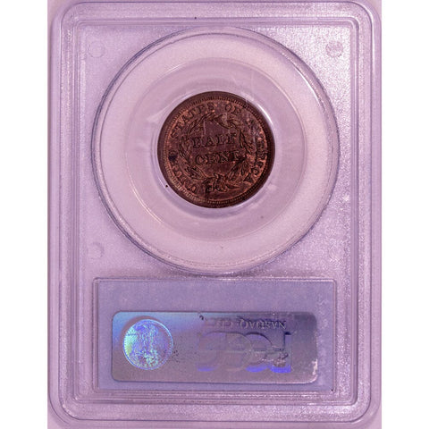 1854 Braided Hair Half Cent - PCGS MS62 Red/Brown
