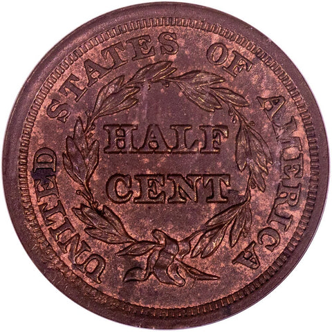 1854 Braided Hair Half Cent - PCGS MS62 Red/Brown