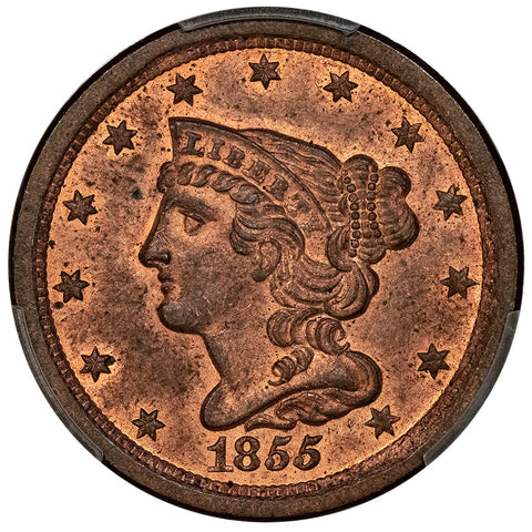 1855 Braided Hair Half Cent - PCGS MS 64 RB - Choice Red & Brown
