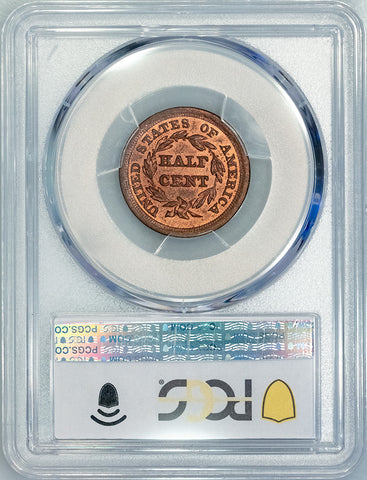 1855 Braided Hair Half Cent - PCGS MS 64 RB - Choice Red & Brown