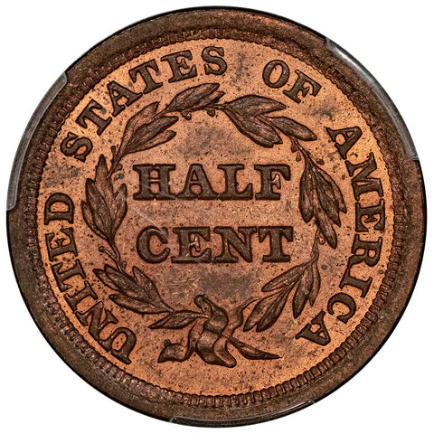 1855 Braided Hair Half Cent - PCGS MS 64 RB - Choice Red & Brown