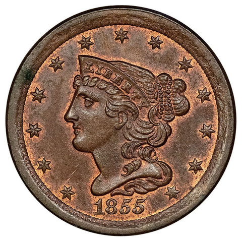 1855 Braided Hair Half Cent - Red & Brown Uncirculated