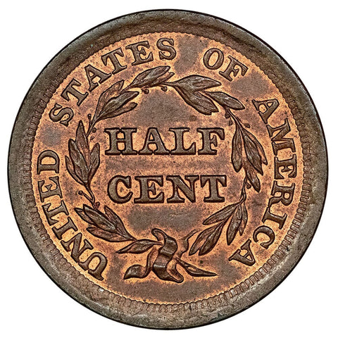 1855 Braided Hair Half Cent - Red & Brown Uncirculated