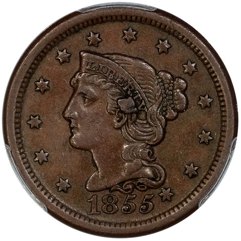 1855 Large Cent Knob on Ear - PCGS XF 45 - Choice Extremely Fine